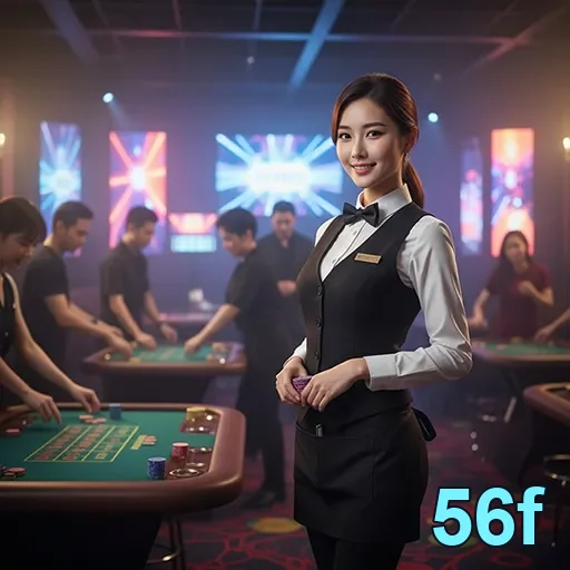 Dealer sorridente no cassino 56f durante evento VIP.