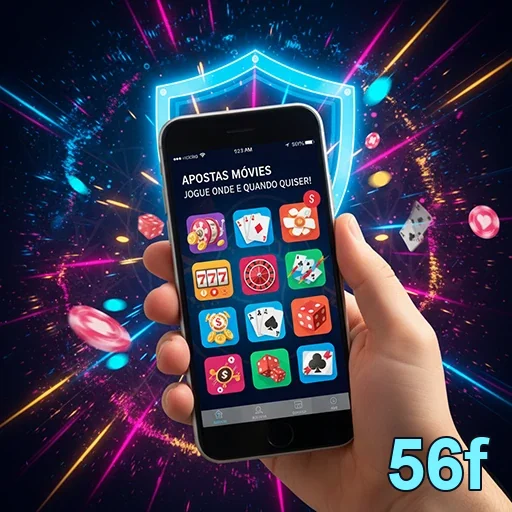 Imagem de um smartphone mostrando jogos de slots na 56f.