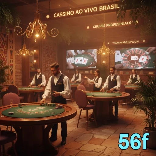 Ambiente de cassino ao vivo da 56f com crupiês profissionais.