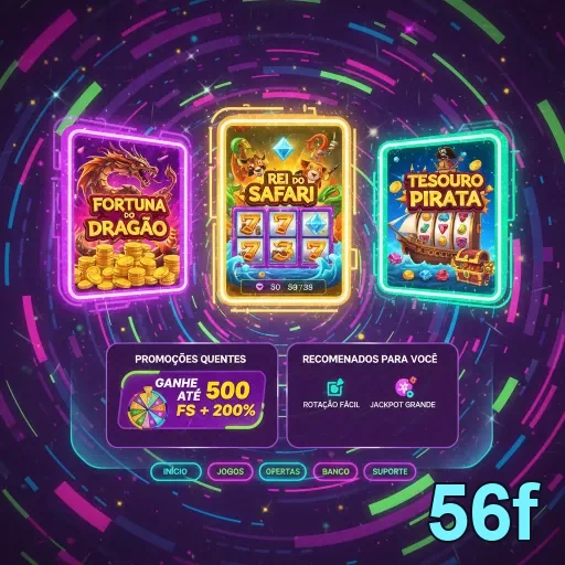 Slots populares disponíveis no site 56f, incluindo 'Rei do Safari'.