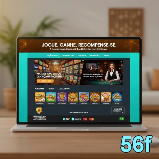 Jogador explorando o site 56f em laptop.